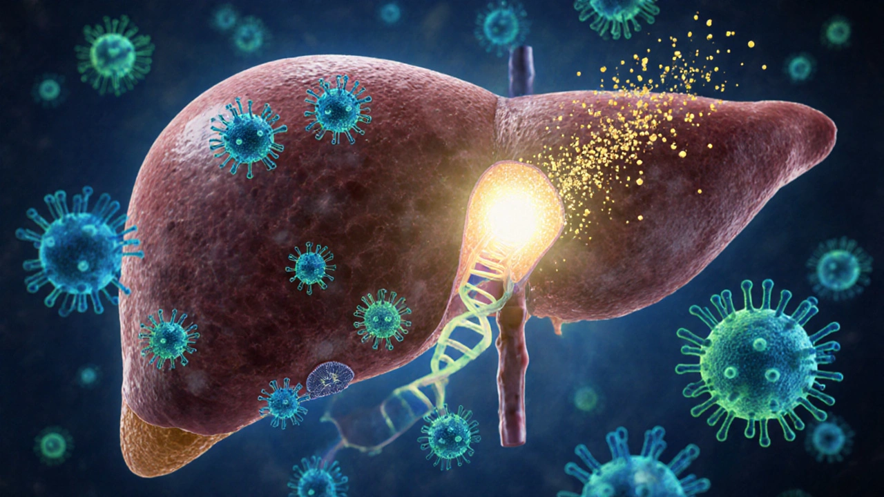 AAV vectors delivering DNA to liver cells, showing protein production.