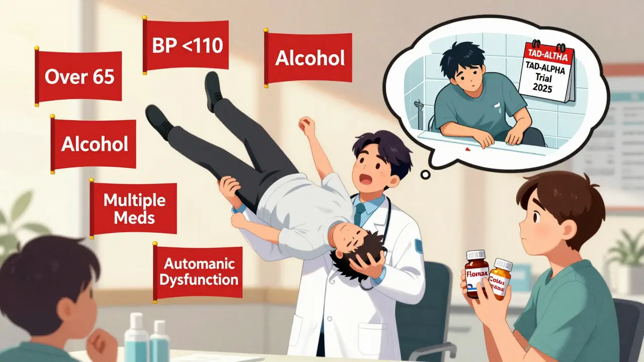 A doctor warns a patient about risk factors for dizziness when combining prostate and ED medications.